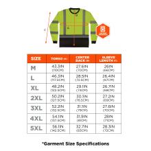Size chart. M: Torso 43.3 in (110 cm), Center Back 27.6 in (70 cm), Sleeve Length 26 in (66 cm). L: Torso 46.3 in (117.5 cm), Center Back 28.5 in (72.5 cm), Sleeve Length 26.4 in (67 cm). XL: Torso 48.2 in (122.5 cm), Center Back 29.1 in (74 cm), Sleeve Length 26.7 in (68 cm). 2XL: Torso 50.2 in (127.5 cm), Center Back 30.1 in (76.5 cm), Sleeve Length 27.2 in (69 cm). 3XL: Torso 52.2 in (132.5 cm), Center Back 31.1 in (79 cm), Sleeve Length 27.6 in (70 cm). 4XL: Torso 54.1 in (137.5 cm), Center Back 31.9 in