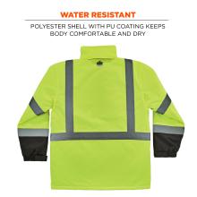 Water resistant: polyester shell with PU coating keeps body comfortable and dry.