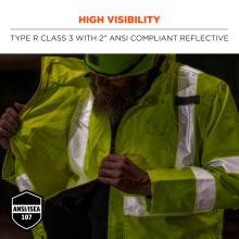 High visibility: type r class 3 with 2 inches ANSI/ISEA 107 compliant reflective.
