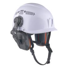 non-conductive hard hat earmuffs mounted on a cap style safety helmet