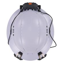 Overhead view of hard hat mounted fan kit on  a hard hat