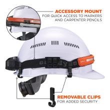 Accessory Mount: for quick access to markers and carpenter pencils. Removable clips for added security for headlamp straps and accessories.