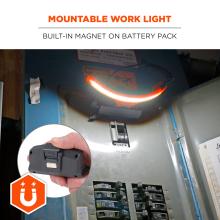 Mountable Work Light: Features a built-in magnet on the battery pack, enabling it to be mounted to metal surfaces for versatile lighting on the job.