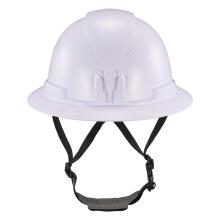 Front view of white full brim safety helmet