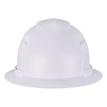 Front of white lightweight vented full brim hard hat