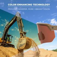 The color enhancing technology used in these safety glasses provides sharper, more vibrant vision, improving visibility in work environments by enhancing contrast and clarity.