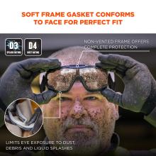 They include a soft frame gasket that conforms to the face for a perfect fit, and the non-vented frame design provides complete protection. These goggles limit eye exposure to dust, debris, and liquid splashes, and carry D3 splash and D4 dust ratings.