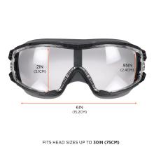 The goggles measure 2IN (5.1CM) in height on the left lens and 0.95IN (2.4CM) on the right lens, with a total width of 6IN (15.2CM). They are designed to fit head sizes up to 30IN (75CM).