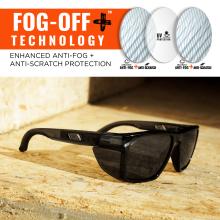 These glasses utilize FOG-OFF+™ Technology which offers enhanced anti-fog and anti-scratch protection. They also provide UV protection.