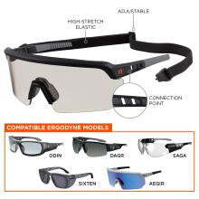 High elastic stretch, adjustable, connection point on safety glasses. Compatible Ergodyne models are ODIN, DAGR, SAGA, SIXTEN and AEGIR.