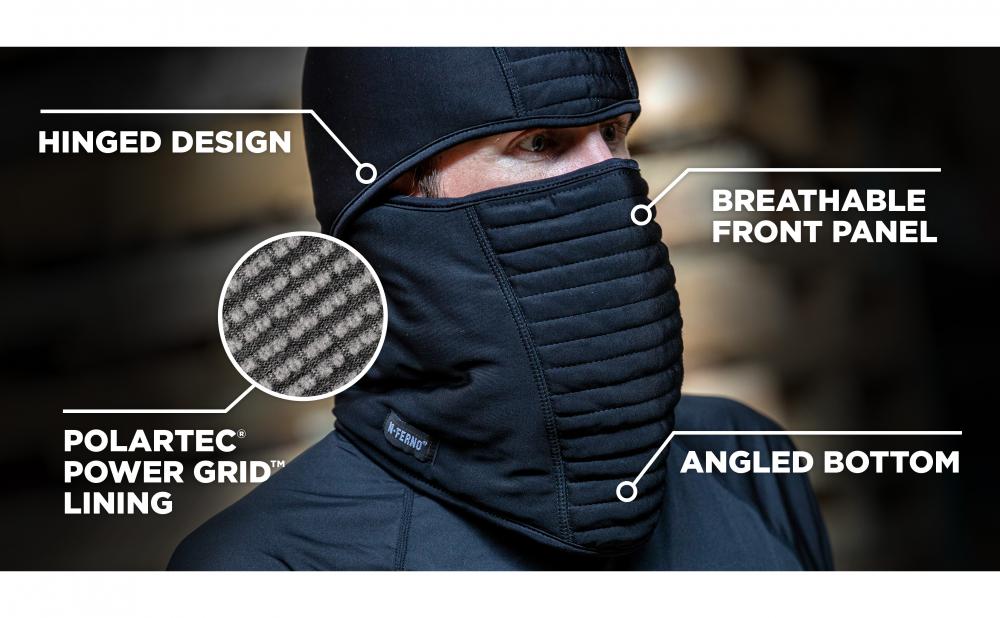 Hinged design. Polartec Power Grid Lining. Breathable front panel. Angled bottom.