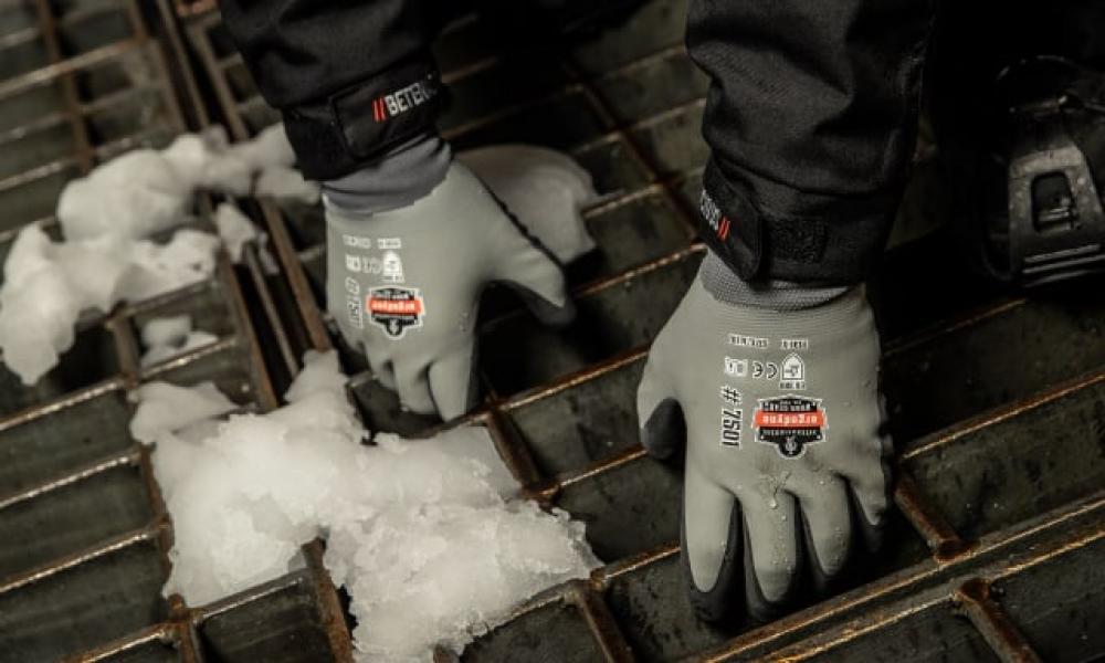 Wearing warm work gloves around ice and metal