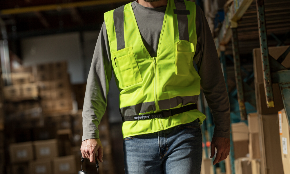 Supply Chain PPE person wearing surveyors vest