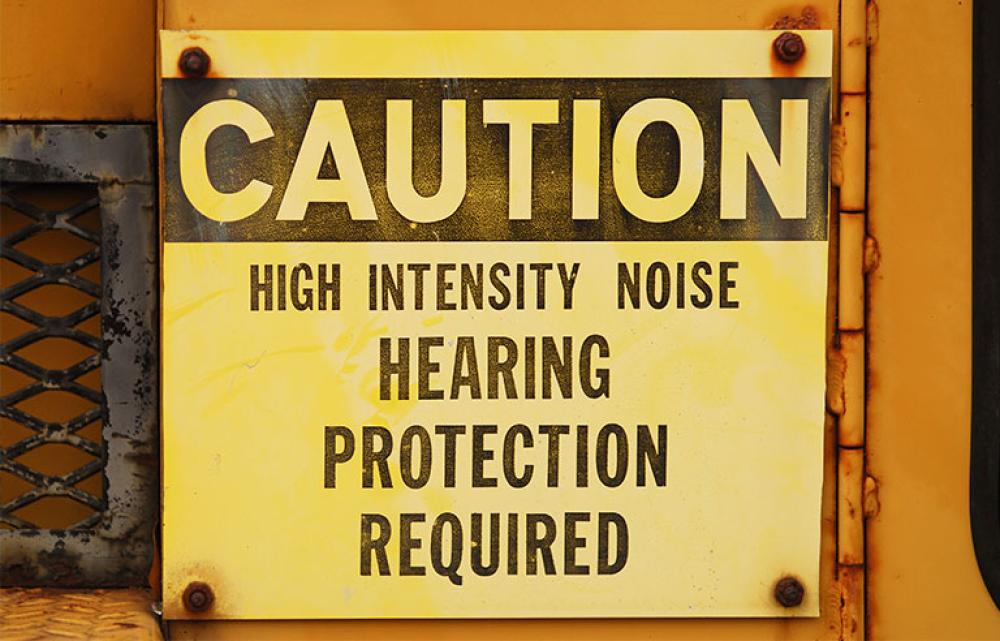 Caution: high intensity noise. hearing protection required sign.