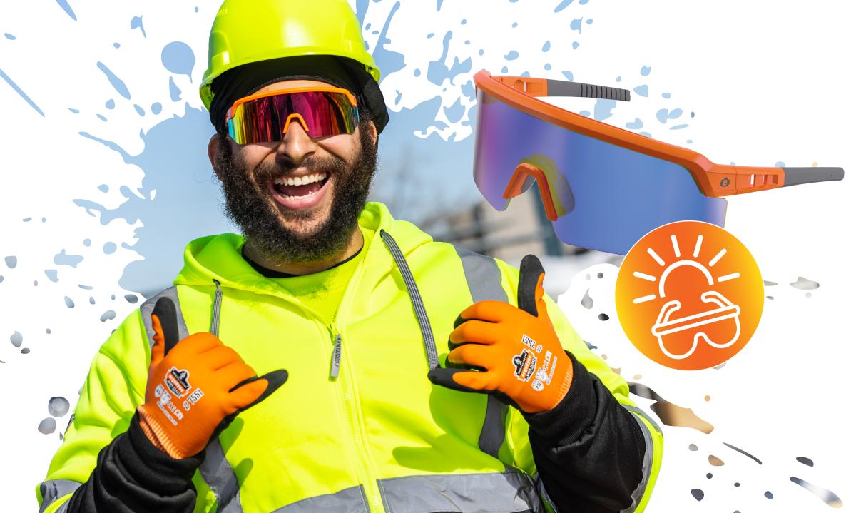 Worker wearing polarized safety glasses