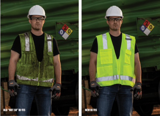Old hi-vis vest compared to a new hi-vis vest