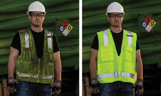 Old hi-vis vest compared to a new hi-vis vest