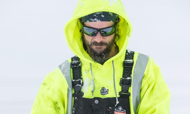 Outside in hi vis warming gear