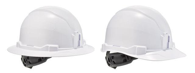 Two white hard hats